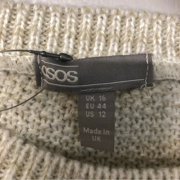 Asos Cable Knit Oatmeal Colored Relaxed Fit Cropped Sweater Size US 12 NWT - Picture 4 of 9